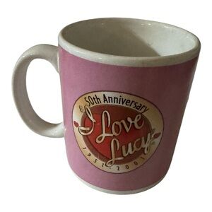 Vintage 2001 I Love Lucy 50th Anniversary Ceramic Mug Pink Coffee Cup Vandor